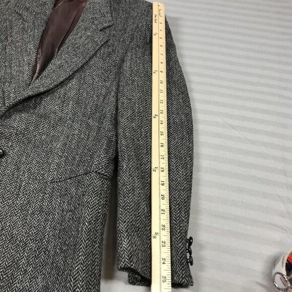 Harris Tweed Blazer Mens 42 Long Gray Herringbone Wool Sport Coat Made Scotland - Picture 15 of 16